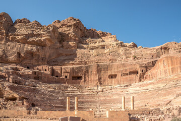 View at the Ruins of Roman theatre in Petra rahaeological site - Jordan