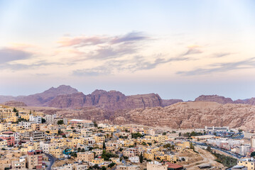 View at Wadi Musa town with mountains near Petra - Jordan