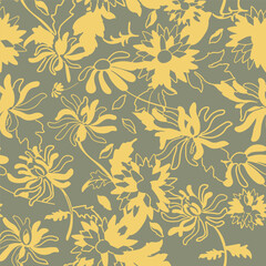 Fototapeta na wymiar Floral brush strokes seamless pattern background