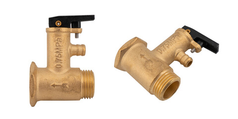 Bronze plumbing fitting for pipes isolated on white background. Brass water fitting adapter...