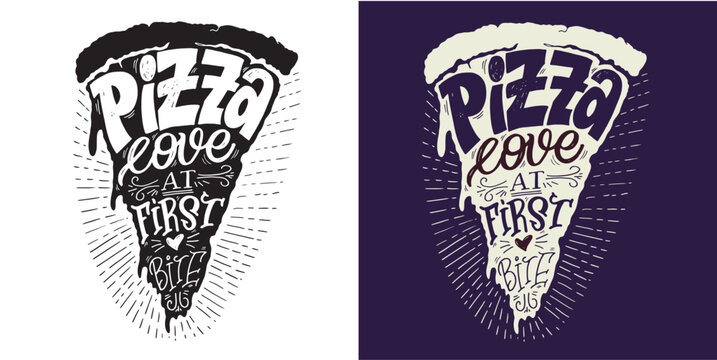 Cute hand drawn doodle lettering postcard about pizza. Pizza lover.