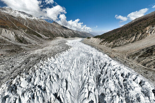 White glacier view from "Nanga Parbat" the 9th highest peak in the world, called "Killer Mountain". Northern Pakistan. Beautiful scenery of mountains with glacier like a river , glacier river