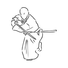 Aikido combat between athletes, stylized vector illustration