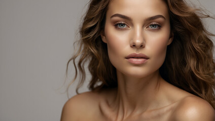 Naklejka premium Beauty portrait of a young woman with healthy skin and natural make-up.
