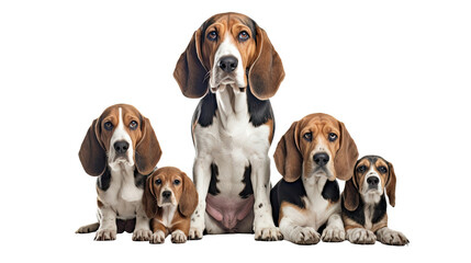 Dogs Sitting in a Group on White Background Foxhound
