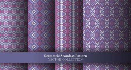 Vibrant geometric chevron seamless pattern collection. Native american tracery ethnic patterns. Chevron lozenge geometric vector repeating motif bundle. Cover background swatches.