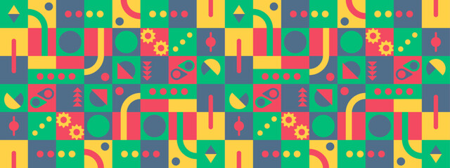 Colorful colourful modern minimalist mid century neo geometric mosaic bauhaus style memphis seamless pattern abstract vector illustration