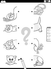 match halves of comic cats activity coloring page