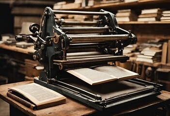 Fototapeta na wymiar old book printing machine in the workshop
