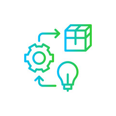 Implementation product development icon with blue and green gradient outline style. business, strategy, management, implement, concept, development, innovation. Vector Illustration