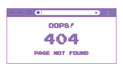 Web browser window with 404 error in y2k style. Old computer aesthetic. Vector illustration