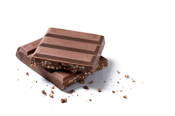 Chocolate turron nougat with puffed rice for Christmas isolated on white background. Copy space