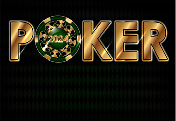 New 2024 year banner. Casino xmas poker chip , vector illustration	