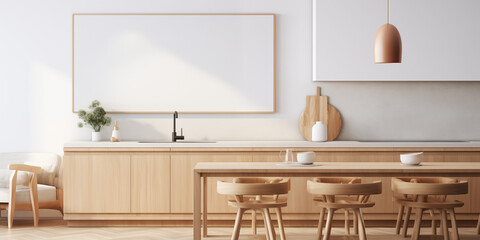 Poster Mockup in Kitchen Scandinavian Aesthetic - Interior Design - Photo-Ready - Created using Generative AI