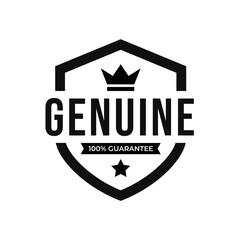 Obraz premium Genuine label, Protection, protected shield concept with banner. Safety badge icon. Security label. Vector illustration