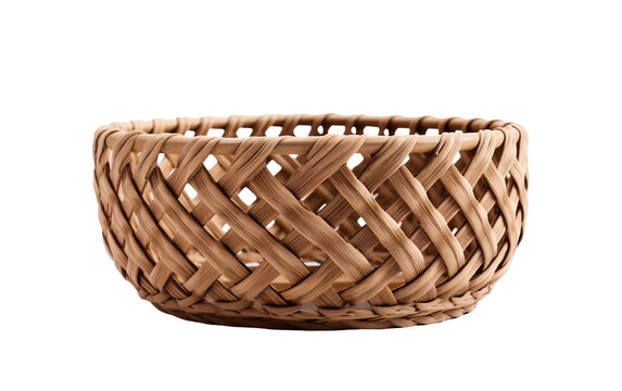 Beautiful Brown Handwoven Rattan Basket of Unique Design Isolated on Transparent Background PNG.