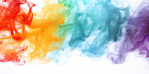 Puffs of multicolored smoke on white background