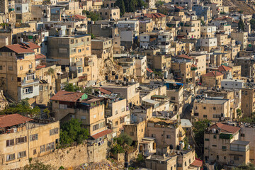 Fototapeta na wymiar Elevated view of Silwan, a Palestinian neighbourhood in East Jerusalem