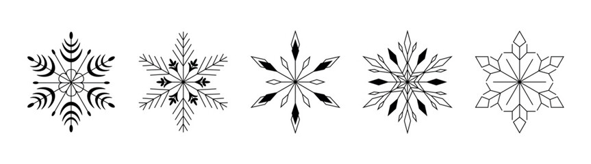 Snowflakes icons on white background. Editable stroke.