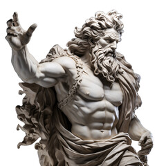 Ancient Greek god statue, antique Zeus sculpture isolated on white transparent background, historical monument