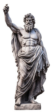 Ancient Greek god statue, antique Zeus sculpture isolated on white transparent background, historical monument