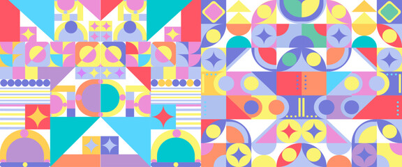 Colorful colourful abstract geometric mosaic banner design with simple shapes