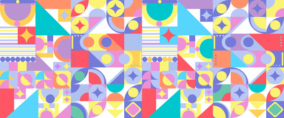 Geometric minimal pattern mosaic. Simple colorful circle shapes, modern bauhaus banner vector design