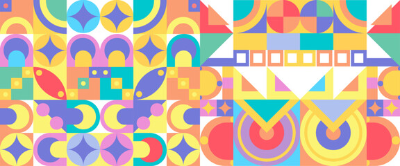 Colorful geometric mosaic seamless pattern illustration with creative abstract shapes.