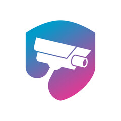 CCTV Camera with Shield icon Logo Design Vector Template, Concept Symbol on white background