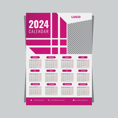 Vector 2024 calendar template with minimal style for new year, Calendar Design 2024