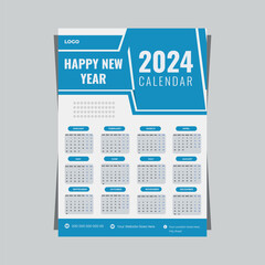 Vector 2024 calendar template with minimal style for new year, Calendar Design 2024
