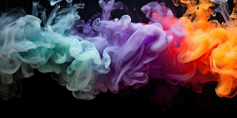 Fototapeta premium Puffs of multicolored smoke on black background
