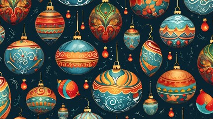 Christmas illustration with colorful Christmas balls. AI generating
