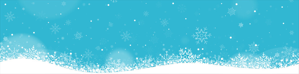 Bannière - Neige qui tombe - Illustrations de flocons de neige sur fond bleu - Arrière-plan pour les fêtes de fin d'année et les vacances d'hiver - Paysage hivernal enneigé - Vecteur éditable - obrazy, fototapety, plakaty
