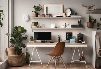 A modern working room with premium interior and workstation