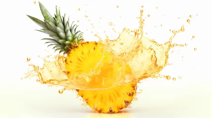 Gordijnen Fresh juicy tropical fruit pineapple and smoothie. isolated on white background © Rimsha