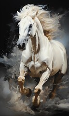 a white horse running in the air
