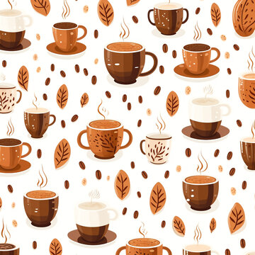 Pattern with coffee cups and beans