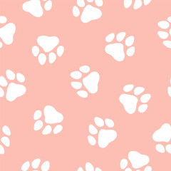Pink seamless pattern with white paws