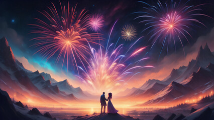 Just Married Bliss with Enchanting Fireworks and Magical Atmosphere