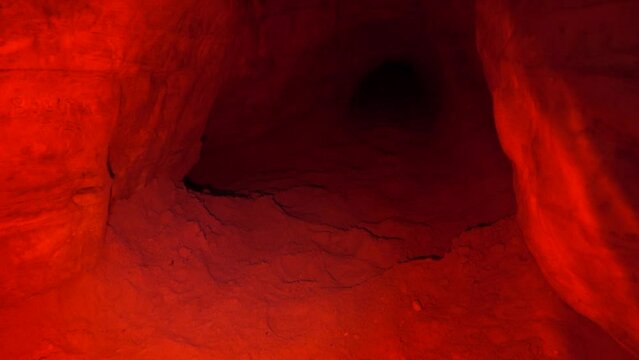 The Red cave, catacombs. The atmosphere of mysticism and mystery, the labyrinth of the Minotaurus. Scary place