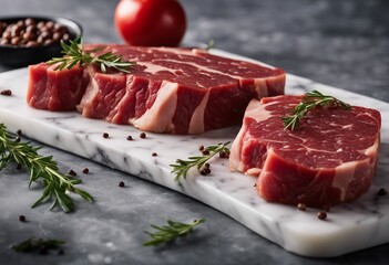 Raw beef steaks on a marble board