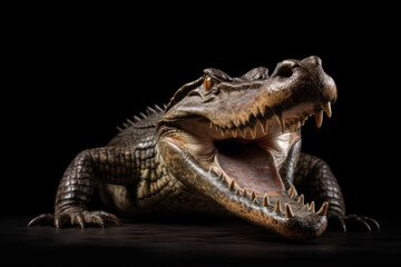 A crocodile full body showing jaws isolate on white background.