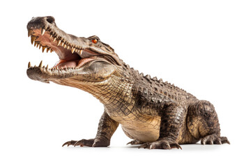 Fototapeta premium A crocodile full body showing jaws isolate on white background.