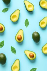 a group of avocados and leaves