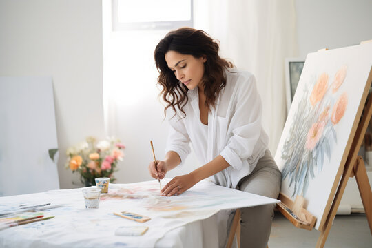 A woman engaged in an artistic painting, highlighting the therapeutic benefits of creative expression