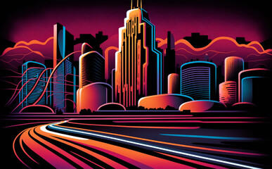 Futuristic Austin Cityscape, Neon Lights, night city skyline