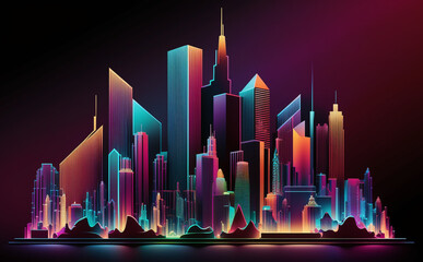 Futuristic Chicago Cityscape, Neon Lights, abstract city skyline