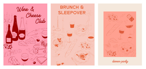 Collection of Retro posters. Friday evening dinner posters.  Food Poster template. Interior posters set. Inspiration posters. Editable vector illustration.