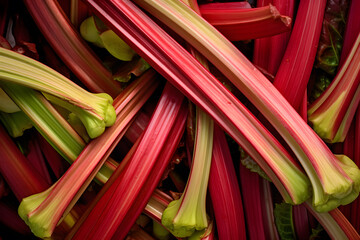 Raw rhubarb vegetable stalks